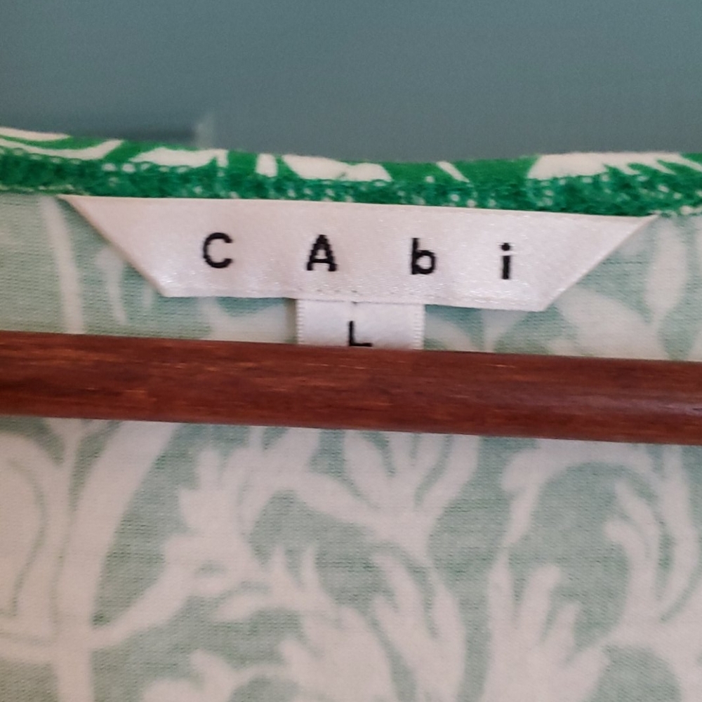 Green and white Cabi faux wrap dress. - Picture 2 of 5